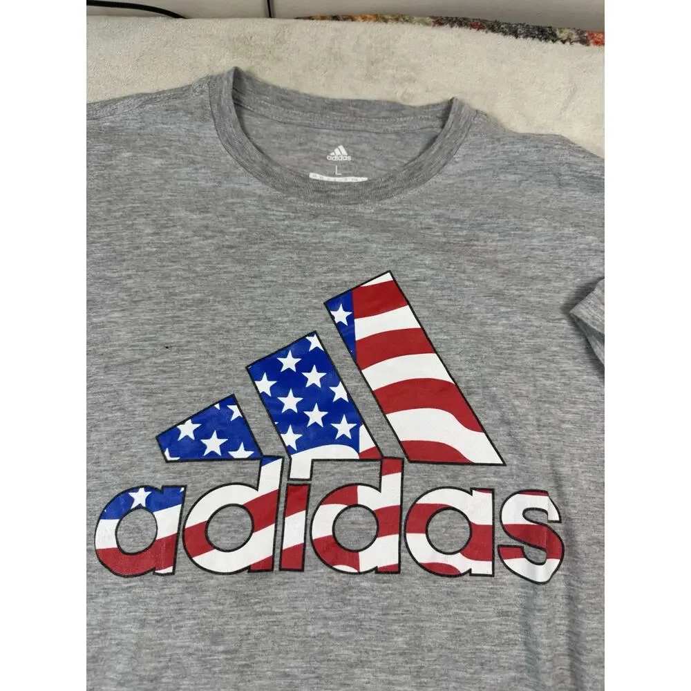Adidas Golf Men’s Large Gray T Shirt American Flag Logo USA Patriotic Tee